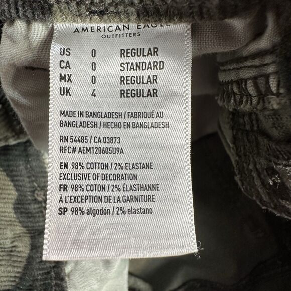 American Eagle MOM JEAN Size 0 Army Green Camo Mid Rise Corduroy Pants 25x27.5 - Picture 12 of 12